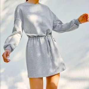 Drop Shoulder Drawstring Waist Sweatshirt Dress